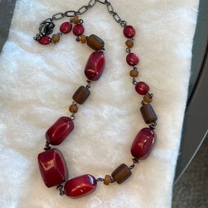 Cranberry and brown beads necklace